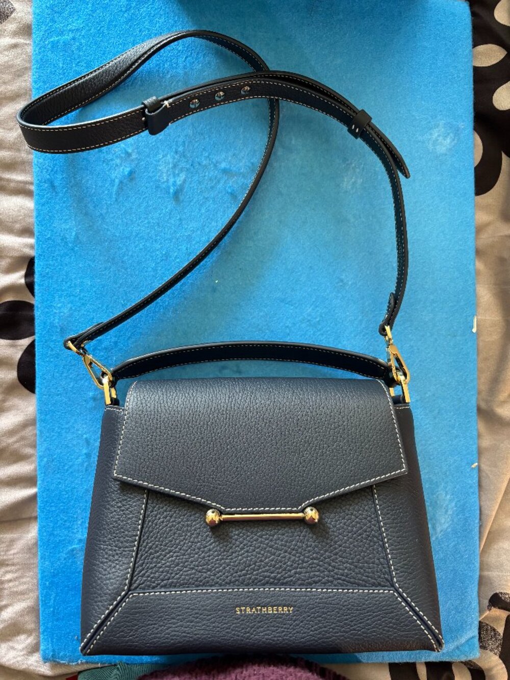 Strathberry Leather Top Handle Bag, Navy